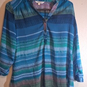 Tantrums Blue and Green Striped Blouse M 260746